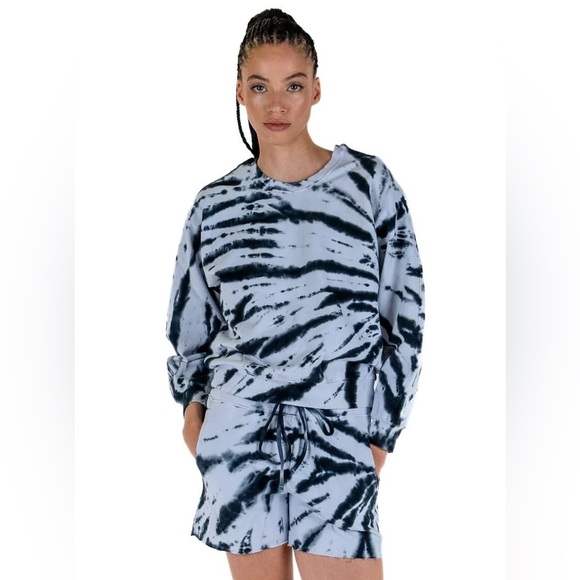 LACAUSA| Slater Zebra Black/Navy Tie Dye NWT Sweatshirt Top Size Small - Picture 1 of 14
